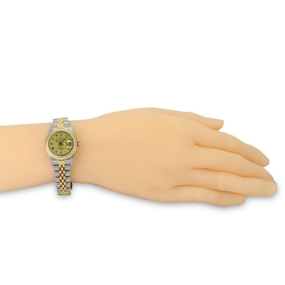 ROLEX DATEJUST CHAMPAGNE ROMAN DIAL 18KY FLUTED JUBILEE TWOTONE WATCH 26MM 69173 - Picture 8 of 9